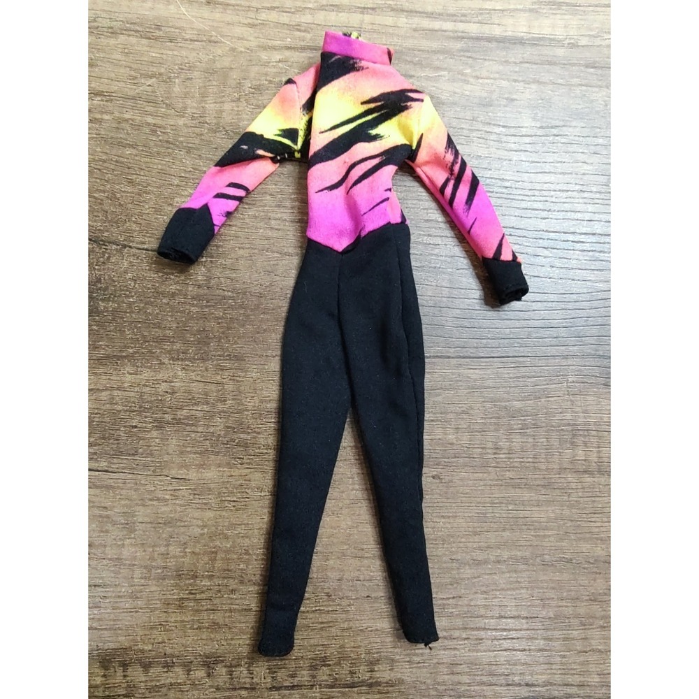 Ken Doll Leotard Black Pants Bright Print Top Ice Skating Gymnastics Z22